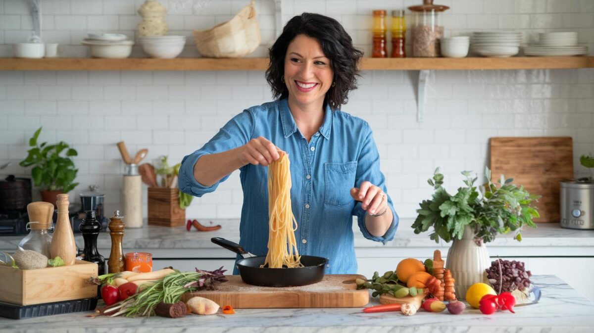 Découvrez comment Julie Andrieu transforme la cuisson des pâtes en un festin de saveurs sans eau bouillante