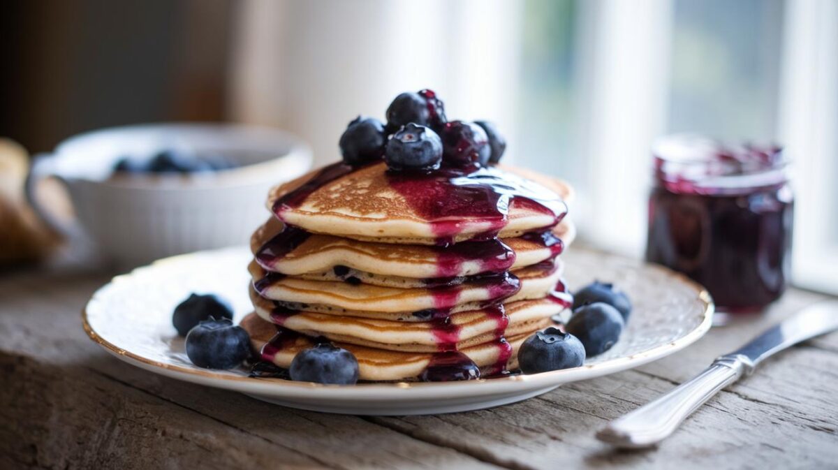 Découvrez comment préparer de savoureux pancakes aux myrtilles et à la rose, confit de myrtilles et confiture à la rose