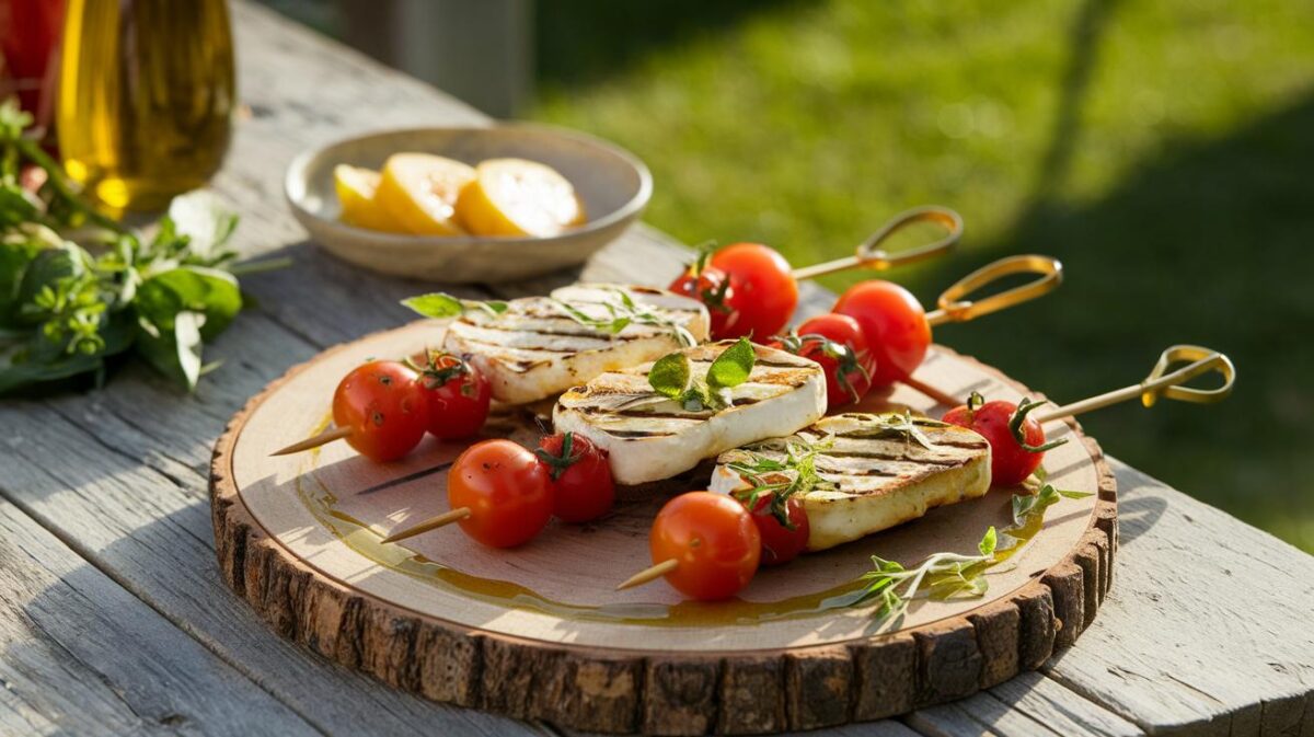 Découvrez comment préparer des brochettes de halloumi grillé et tomates cerises pour ravir vos invités