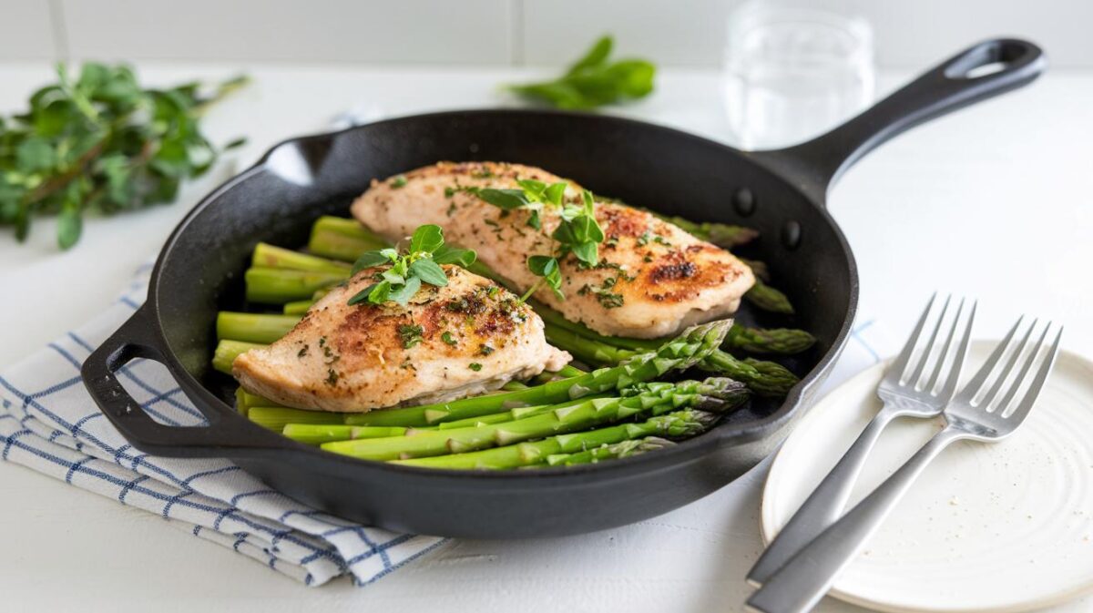 Découvrez comment préparer une délicieuse poêlée d'asperges et poulet en seulement 10 minutes ce samedi