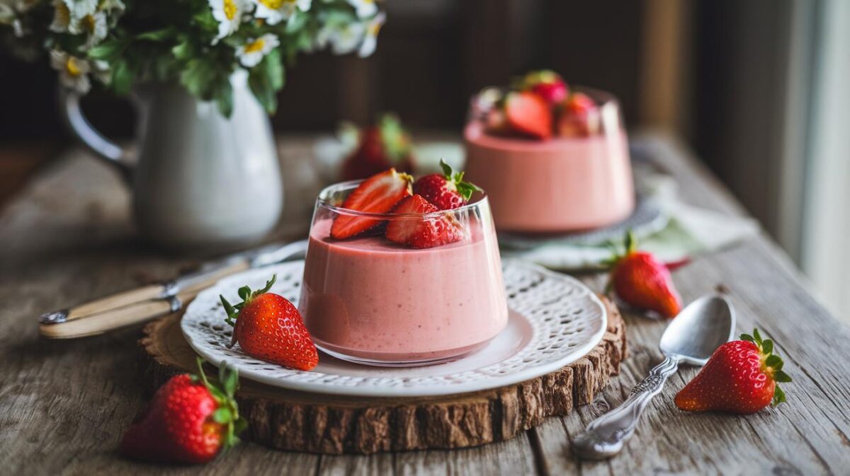 Découvrez comment préparer une succulente panna cotta aux fraises sans gélatine, le dessert parfait pour égayer vos papilles