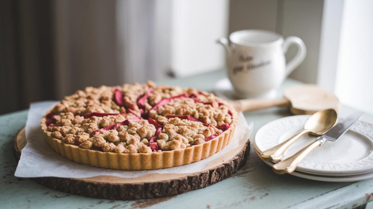 Découvrez comment préparer une tarte crumble à la rhubarbe comme un chef pâtissier