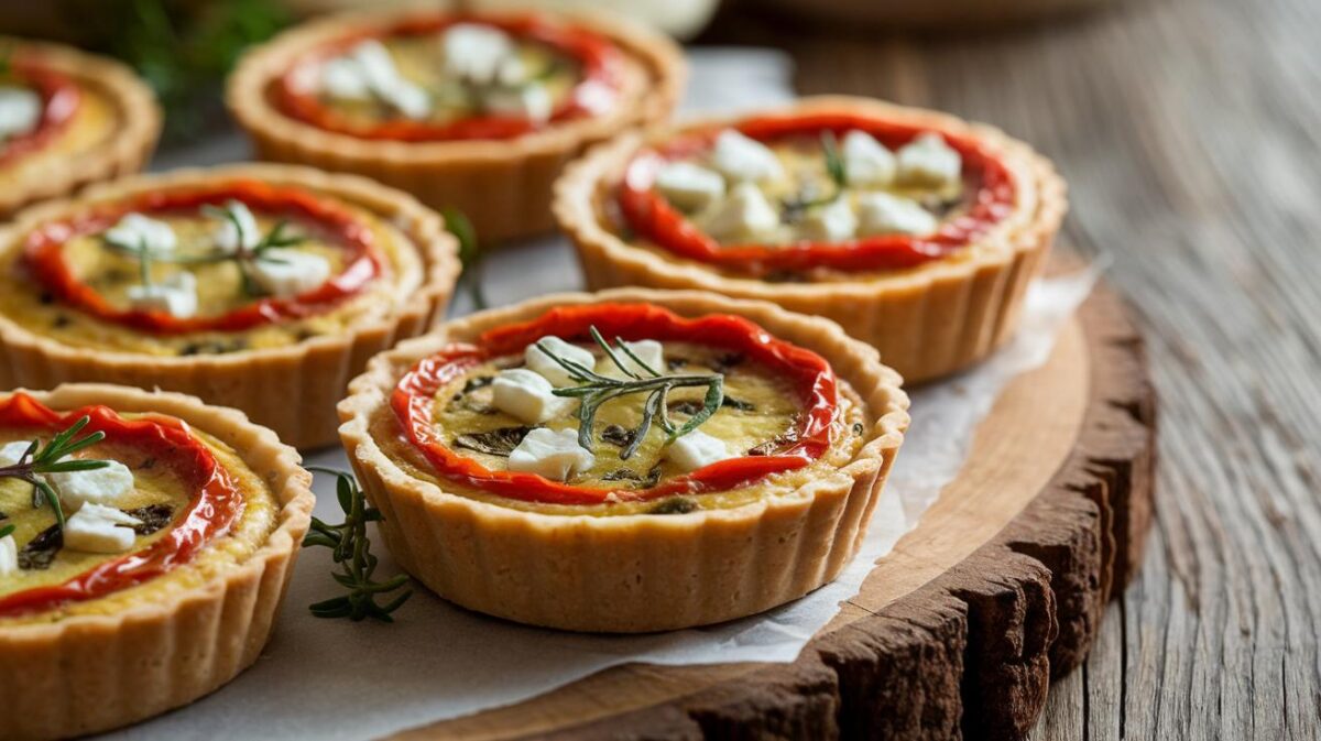 Découvrez comment réaliser de délicieuses mini quiches tomates confites, feta et herbes de Provence