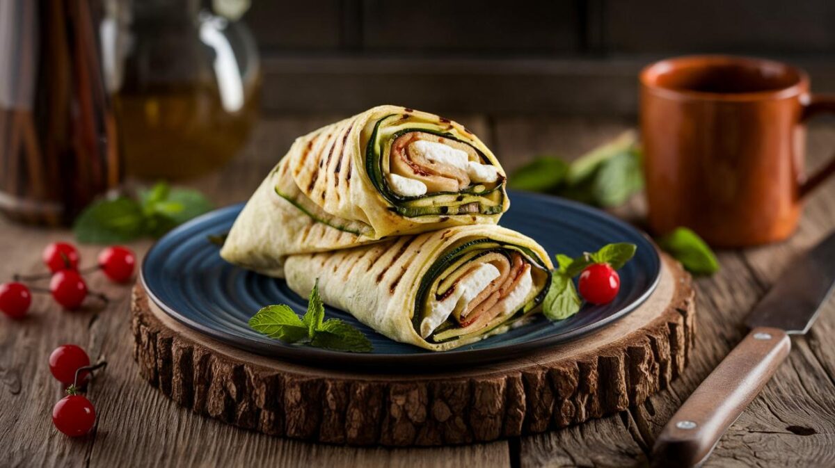 Découvrez comment réaliser un délicieux wrap à la poêle avec courgette, menthe et chèvre : un plat simple et savoureux