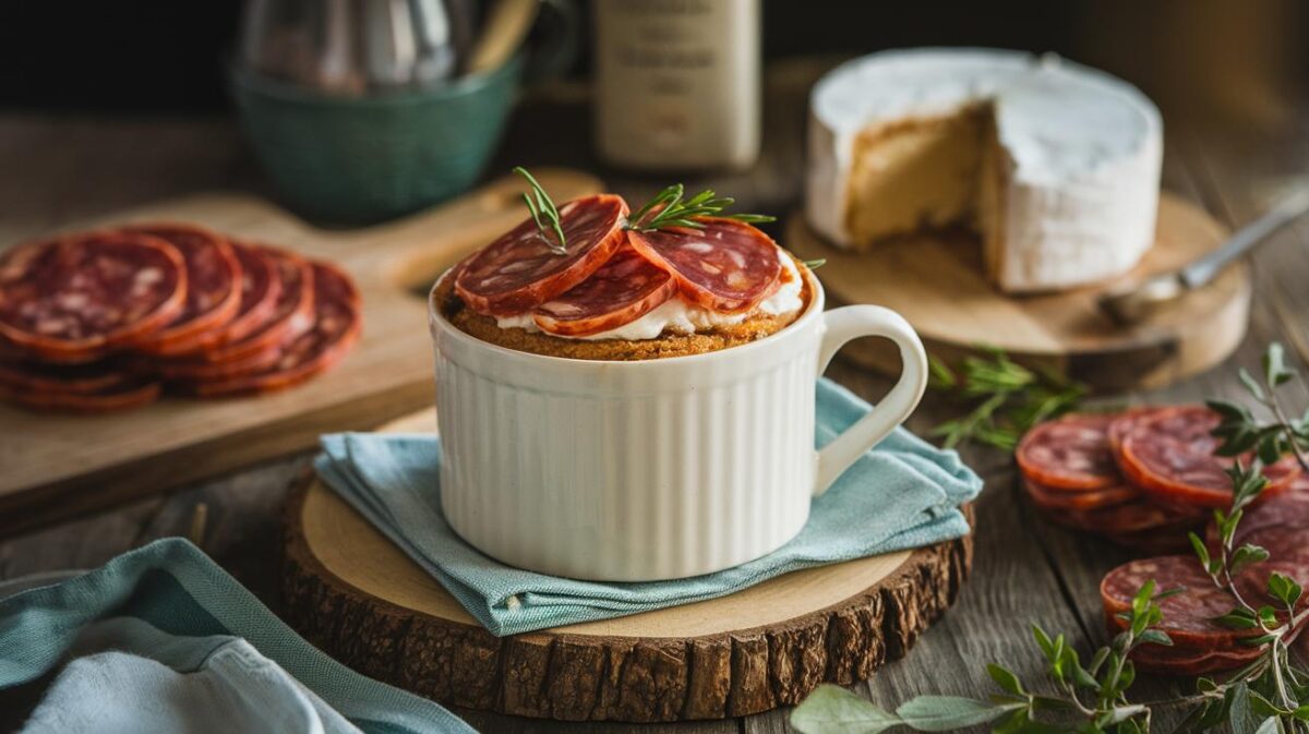 Découvrez comment réaliser un irrésistible mug cake au chorizo et chèvre en quelques minutes