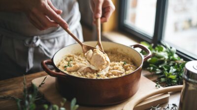 Découvrez comment réaliser un risotto au poulet onctueux et savoureux à la perfection