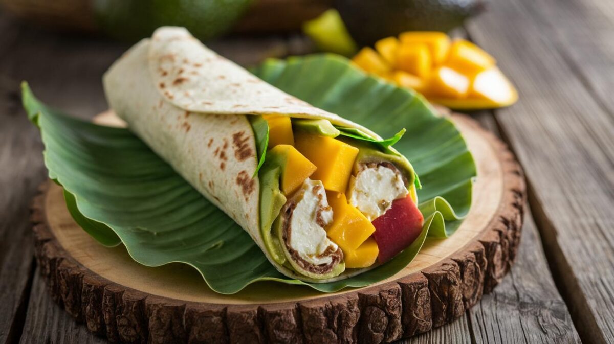 Découvrez comment réaliser un wrap exotique avec du fromage de chèvre frais, de la mangue et de l'avocat