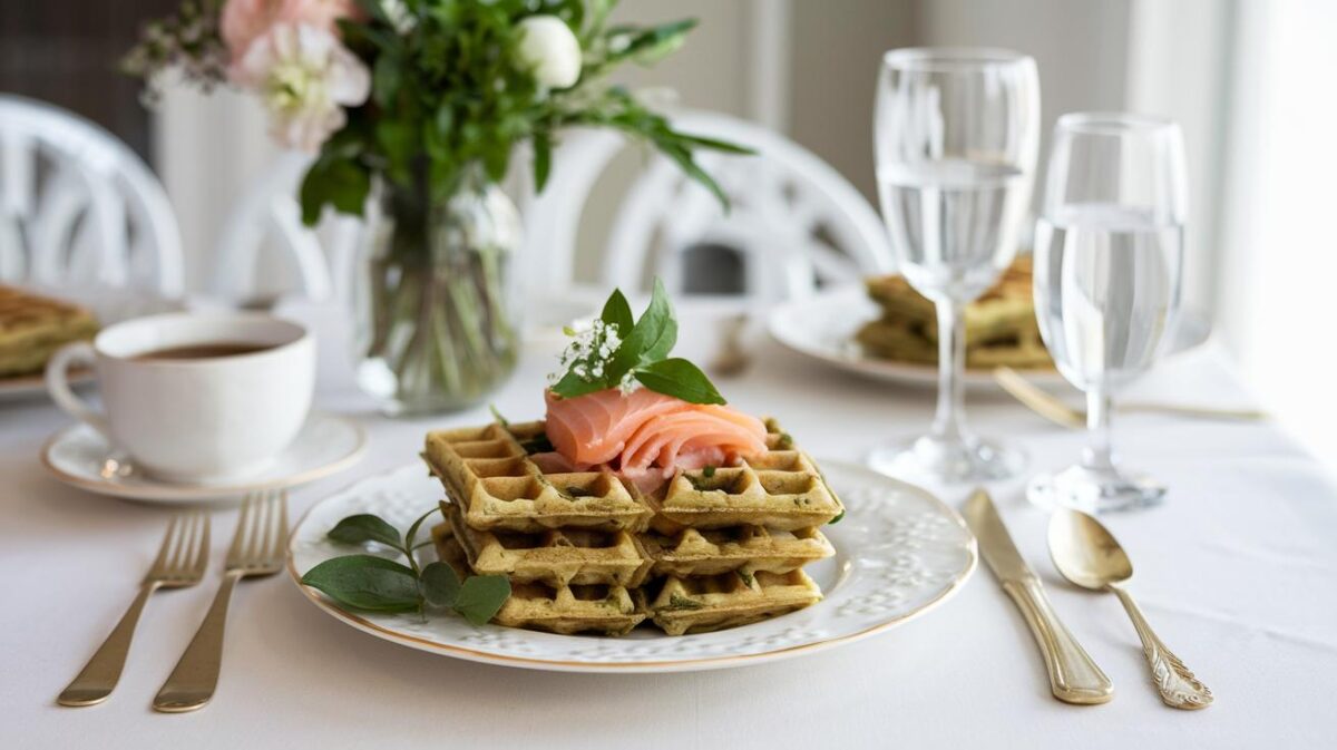 Découvrez comment réinventer votre brunch : gaufres aux épinards et saumon rôti, un délice simple et chic