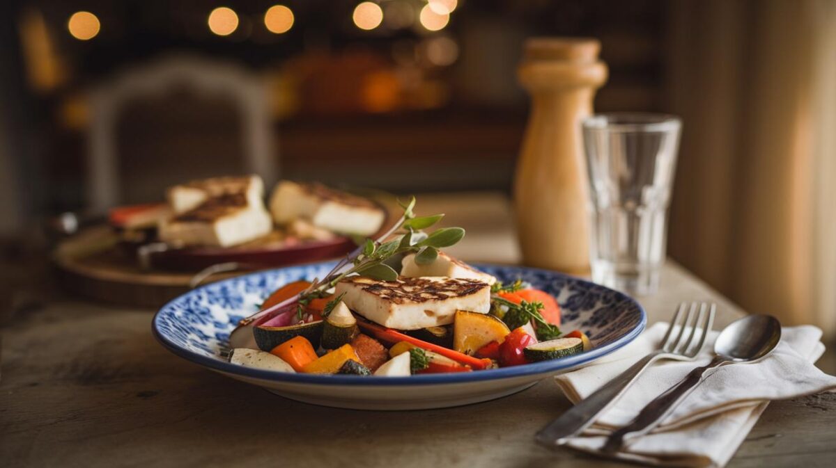 Découvrez comment transformer votre dîner avec cette assiette méditerranéenne aux légumes rôtis et halloumi