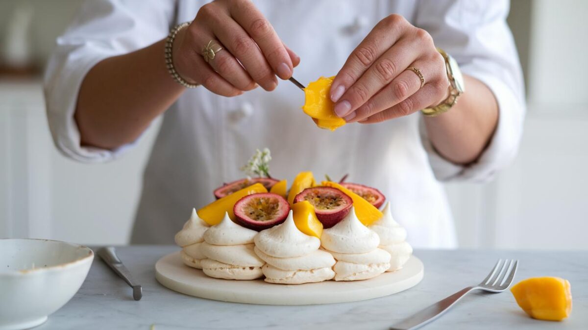 découvrez la pavlova mangue-passion au sureau de Johanna Le Pape, un dessert aérien qui enchantera vos papilles