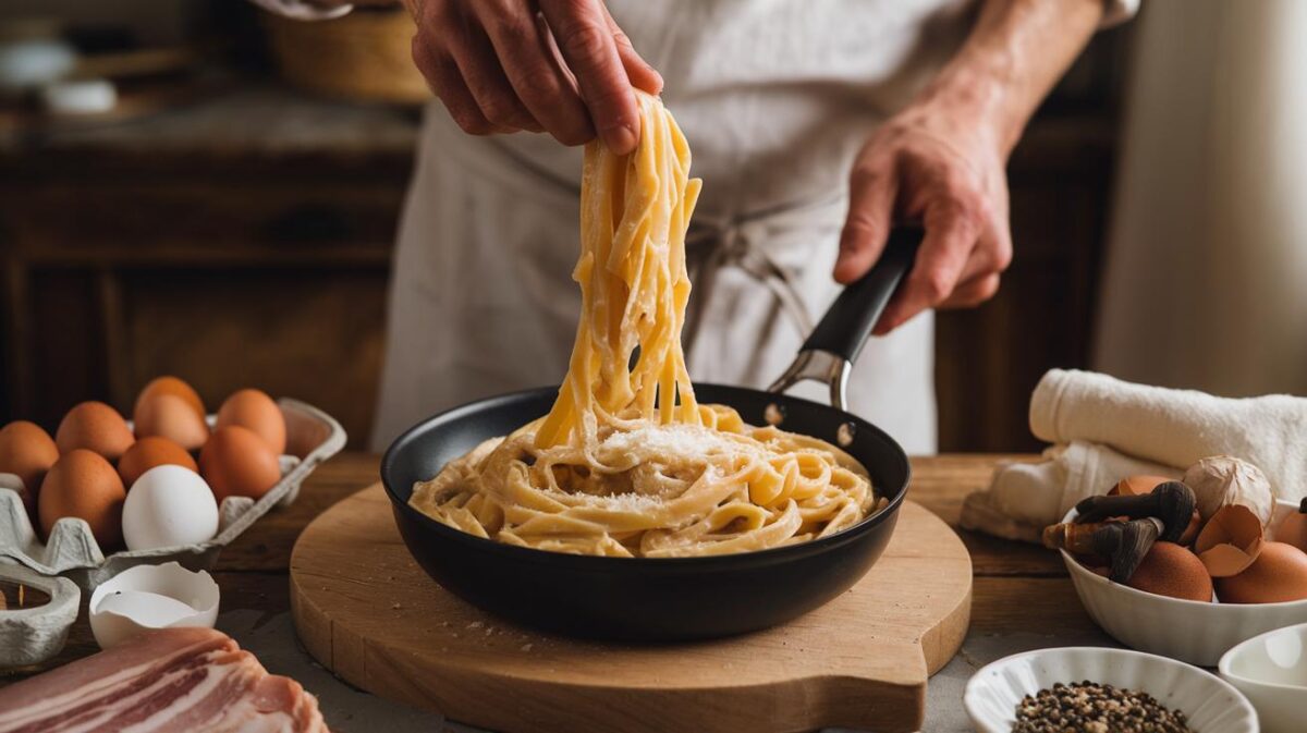 Découvrez la recette secrète du chef italien pour des pâtes carbonara onctueuses à souhait, sans une trace de crème!