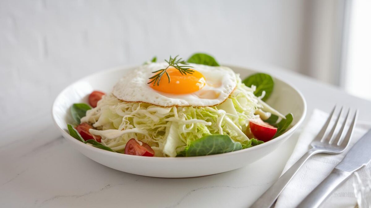 Découvrez la salade de chou à l’œuf coulant, un délice rafraîchissant qui éveillera vos papilles comme jamais auparavant