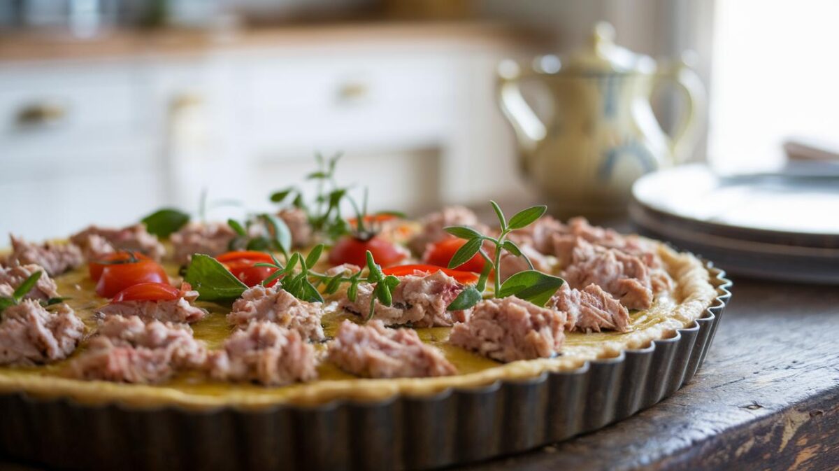 Découvrez la tarte au thon réinventée : une recette simple avec tomate et moutarde qui va révolutionner vos repas