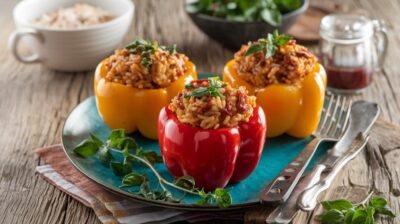 Découvrez les poivrons farcis au riz et herbes, une symphonie de saveurs prête en 10 minutes