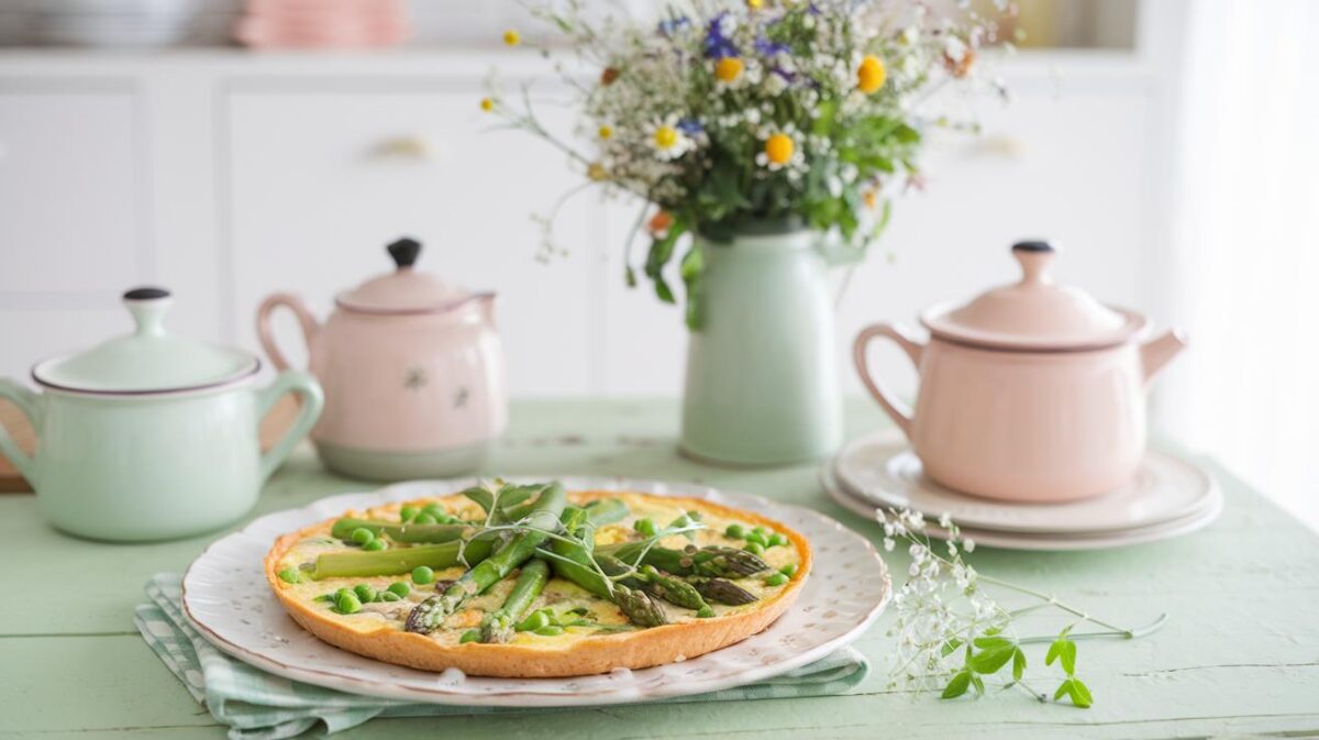 Découvrez les saveurs du printemps avec cette frittata aux asperges et petits pois, une recette simple et rafraîchissante