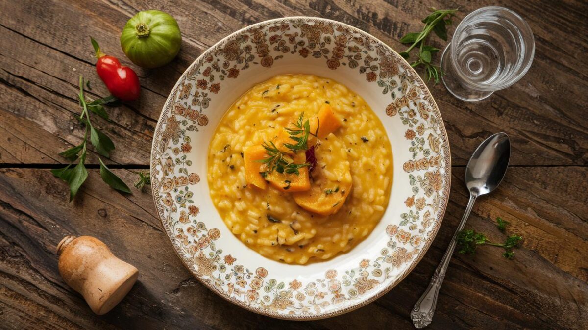 Élégance à l'italienne : risotto crémeux à la courge butternut, spécialité végétalienne