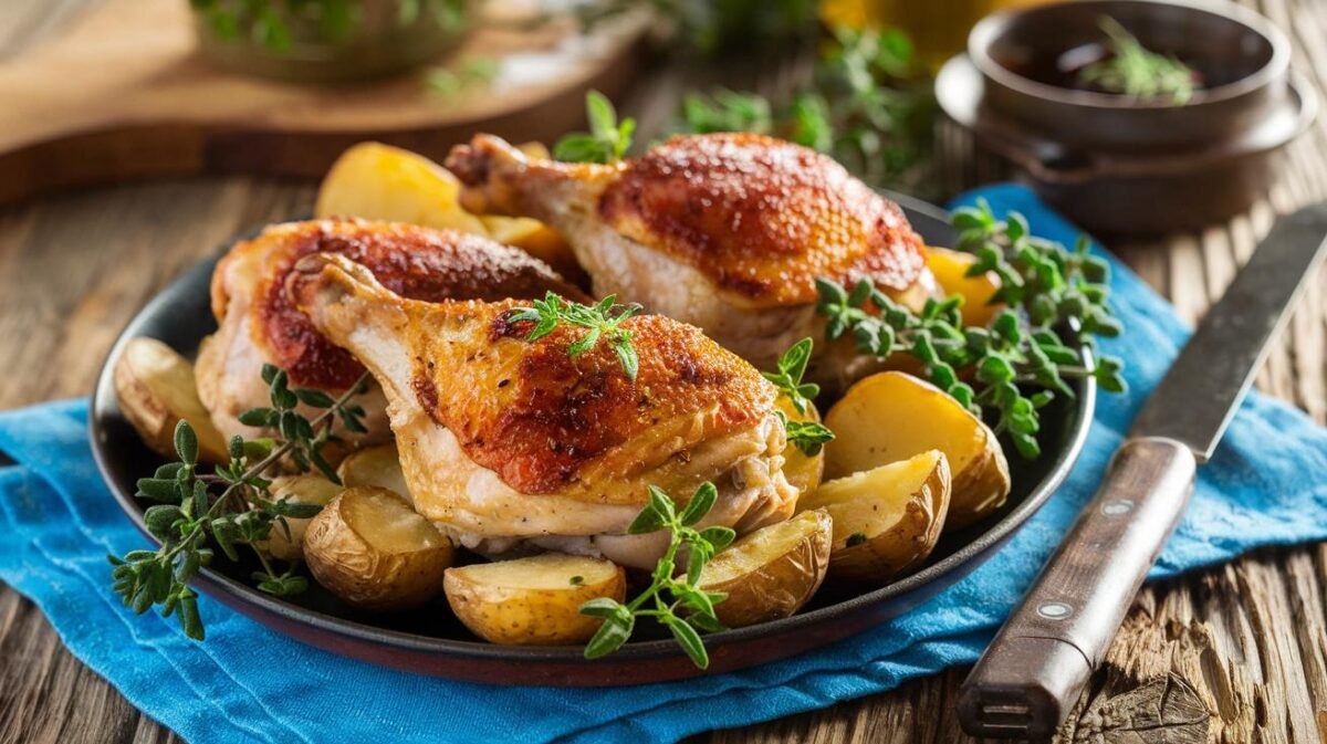 Explorez cette délicieuse recette de cuisses de poulet et pommes de terre au four pour réveiller vos papilles