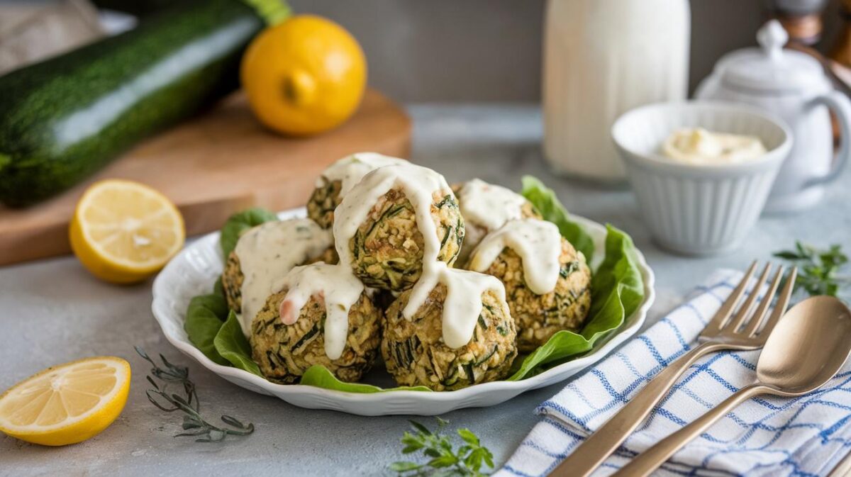 Les secrets de la délicieuse recette des boulettes de courgette à l'airfryer, accompagnées d'une sauce yaourt au citron irrésistible