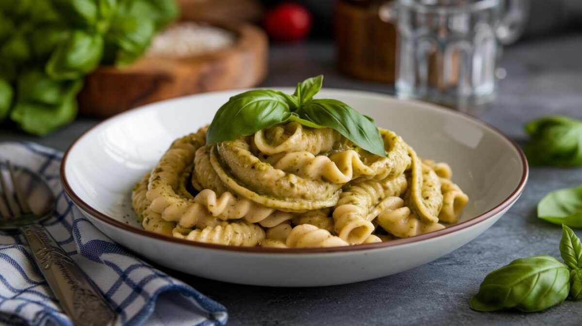 Pâtes au pesto de basilic et noix de cajou de tous les records, un twist crémeux sur un classique italien