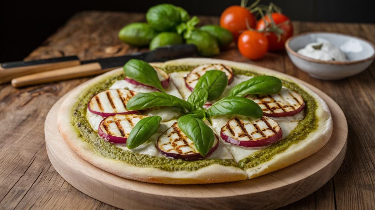 Pizza maison au pesto et légumes grillés de tous les records, une explosion de saveurs vertes et grillées