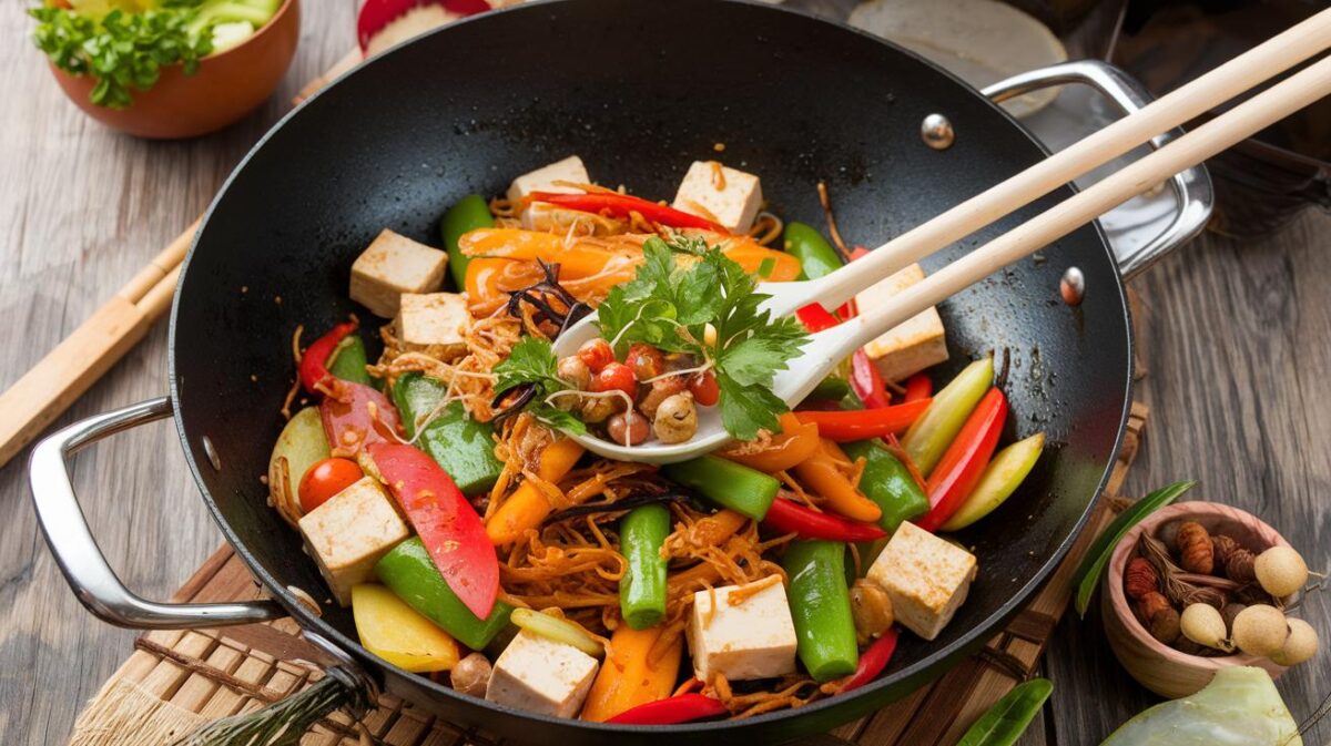 Poêlée asiatique de tofu et légumes de tous les records, un wok de saveurs vibrantes