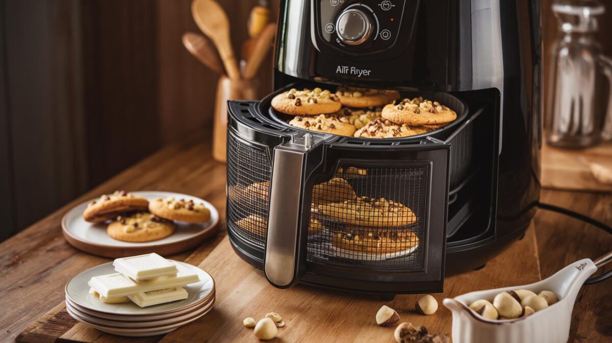 redécouvrez les cookies aux noix de macadamia et chocolat blanc, une recette simple au airfryer