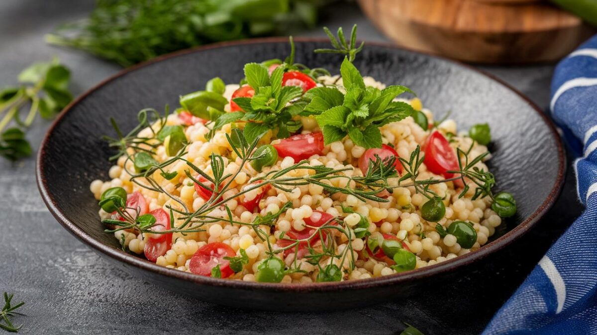 Salade de couscous perlé et herbes fraîches de tous les records, une explosion de fraîcheur et de saveurs