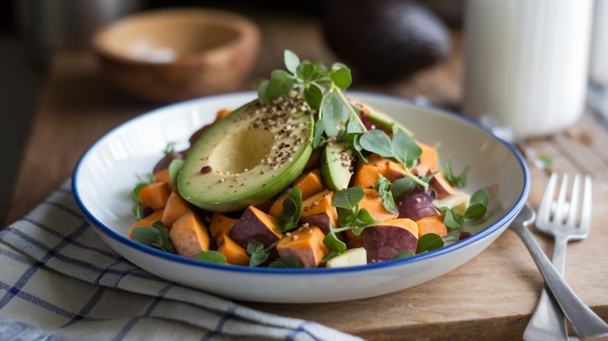 Salade tiède de patates douces et avocat de tous les records, un duo irrésistible et nourrissant