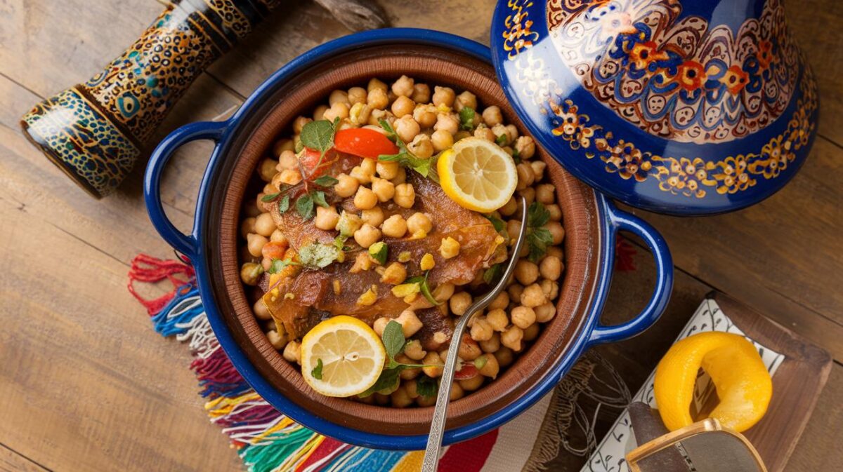 Tajine de pois chiches au citron confit de tous les records, un voyage gustatif marocain inoubliable