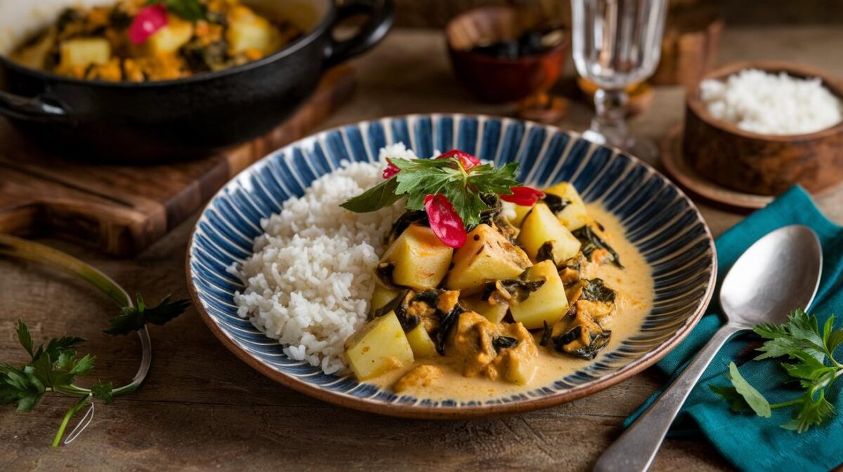 Un curry de pommes de terre et épinards de tous les records riche et satisfaisant