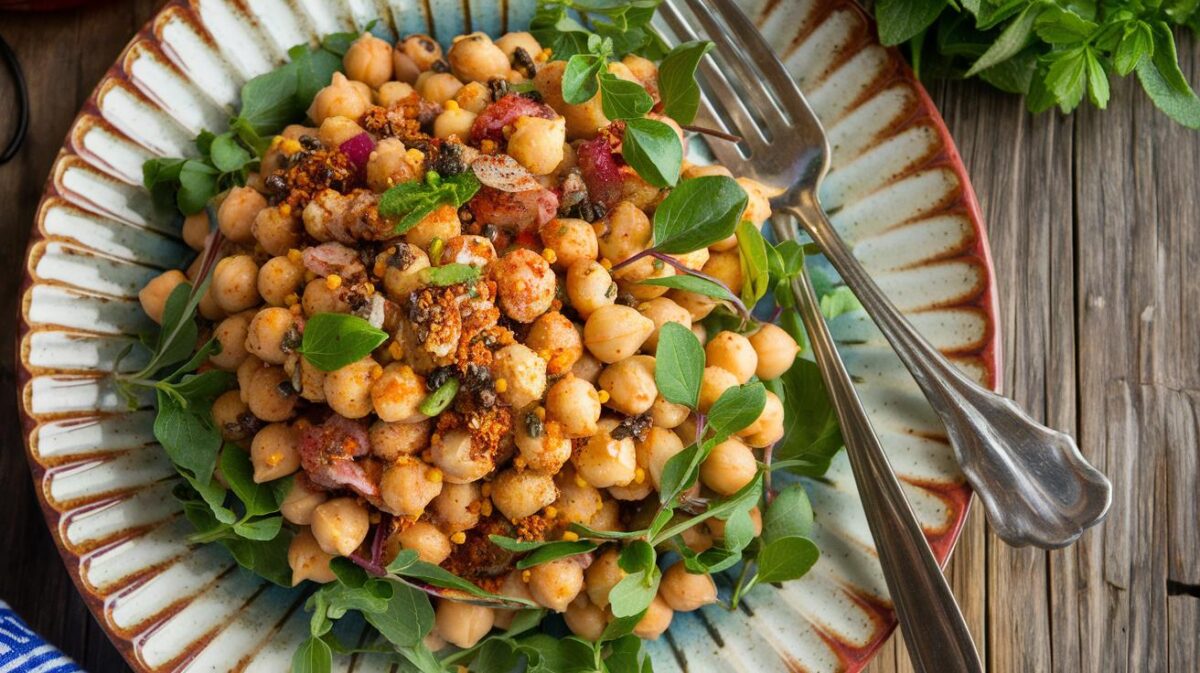 Une salade de pois chiches épicée de tous les records qui danse sur les papilles