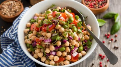 Une salade de pois chiches épicée qui ravive les sens et célèbre la diversité culinaire